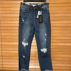Risen High Rise Frayed Waist & Hem Jeans Size 9